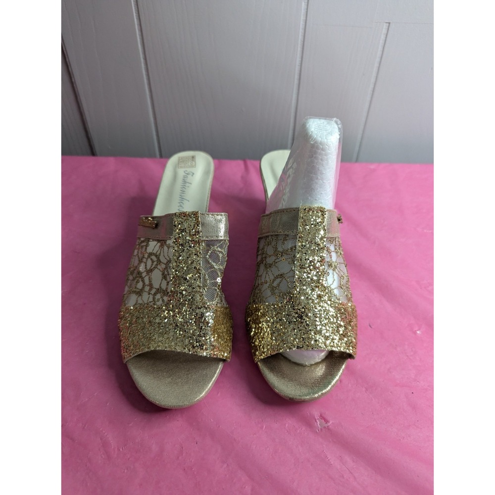 Fashion‎ shoes gold glitter slide on heels great for costume too NEW size 43